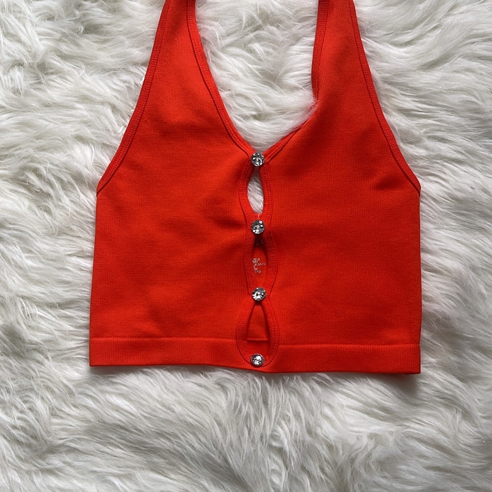 Chic Orange Button-Front Halter Top